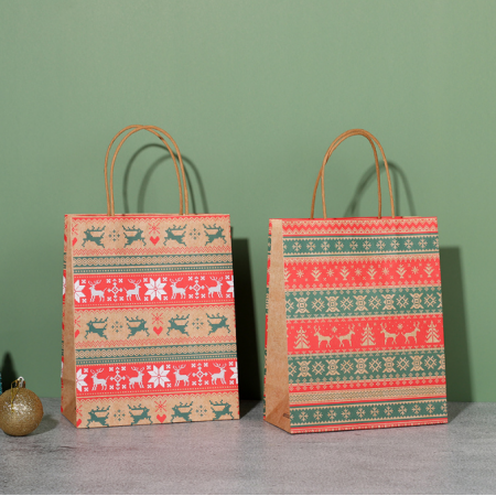 Christmas Kraft Gift Bags With Handle Paper Bag Custom Print Logo 
