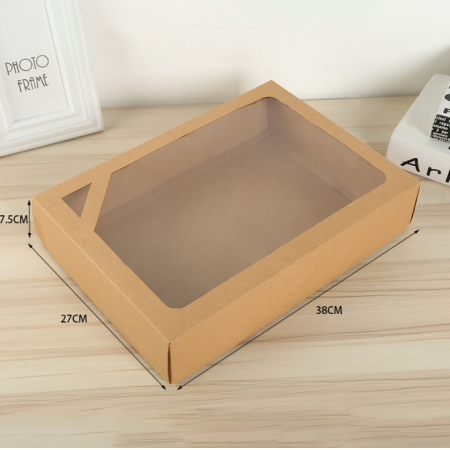Kraft Gift Box Packaging Base With Lid Clear PVC Window 