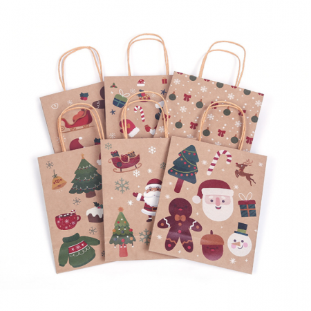 Merry Christmas Kraft Gift Paper Shopping Bag Custom 